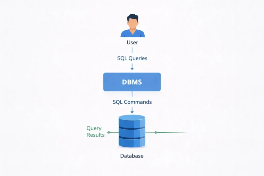DBMS architecture diagram with SQL interaction