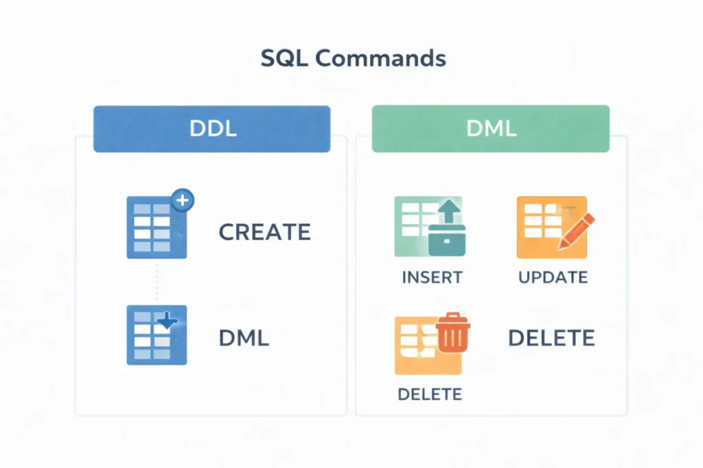 SQL commands DDL DML infographic