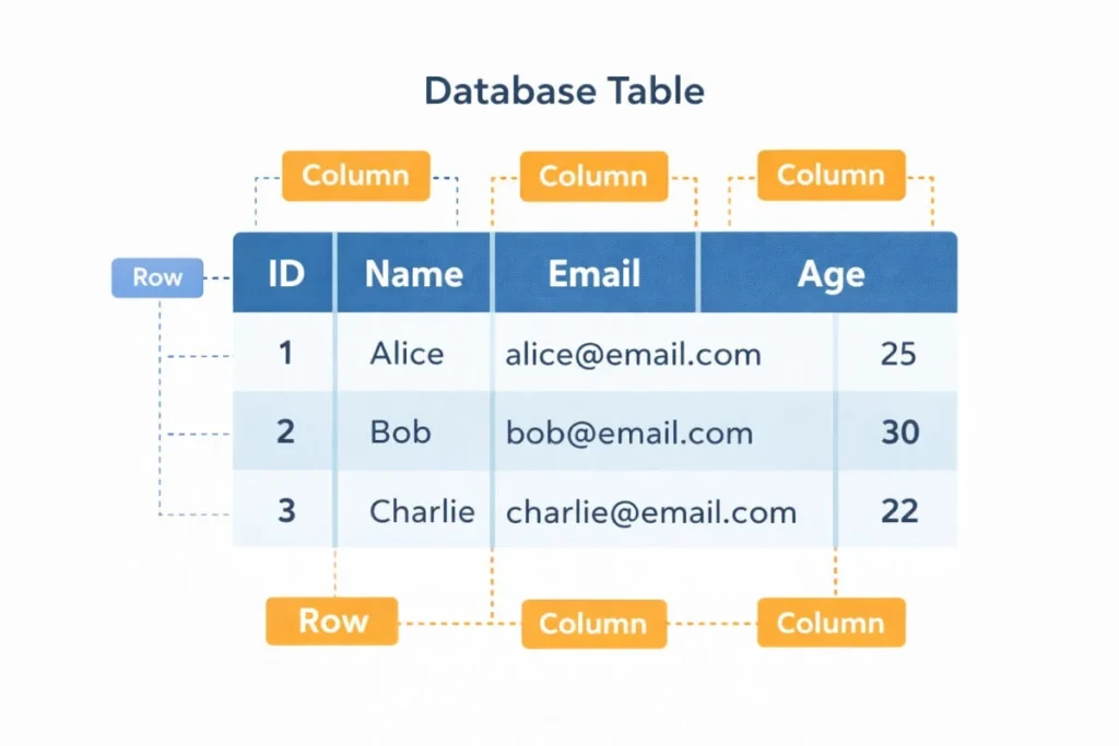 SQL database table rows and columns diagram