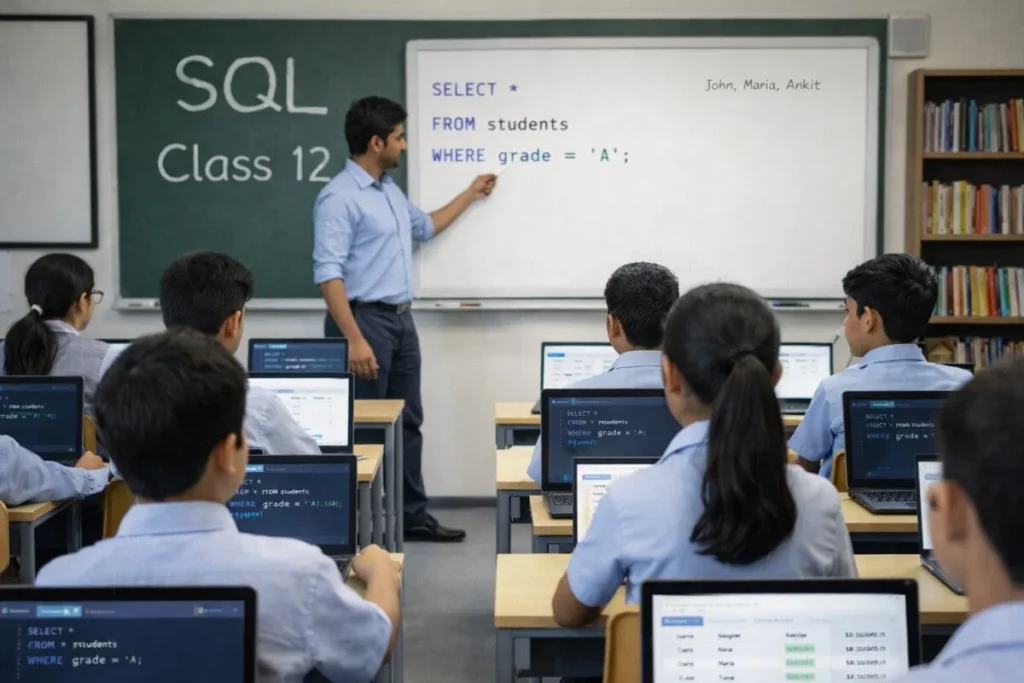 students learning SQL class 12 computer subject
