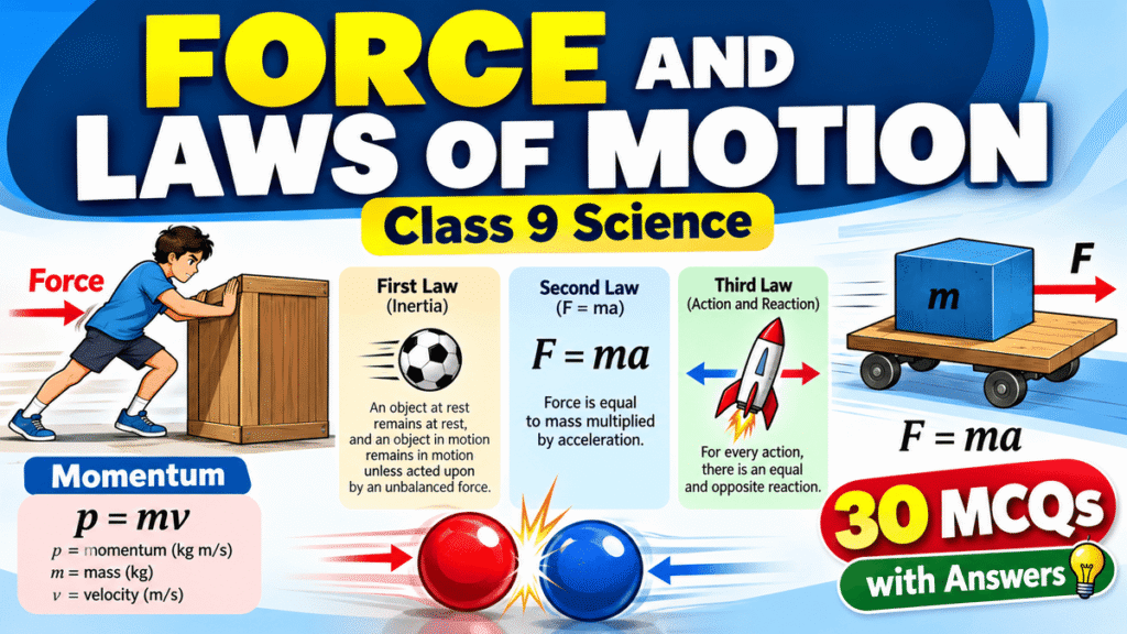 MCQs on Force and Laws of Motion Class 9 Science